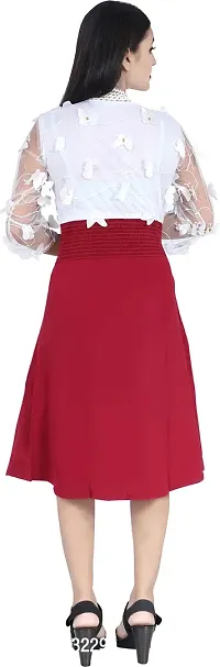 Stylish Maroon Cotton Lycra Embellished Fit And Flare Dress For Women-thumb2