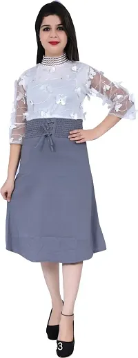 Stylish Grey Cotton Lycra Embellished Fit And Flare Dress For Women