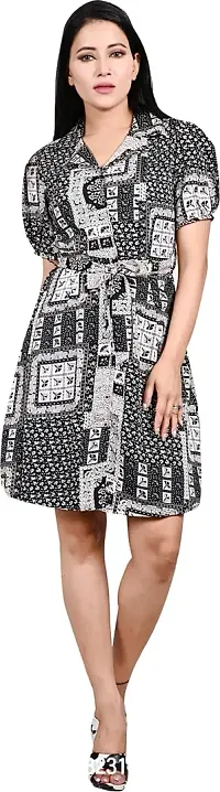 Stylish Black Crepe Printed Shirt Dress For Women-thumb0