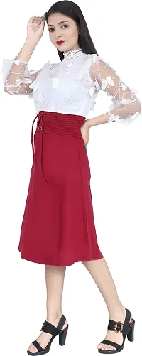 Stylish Maroon Cotton Lycra Embellished Fit And Flare Dress For Women-thumb2