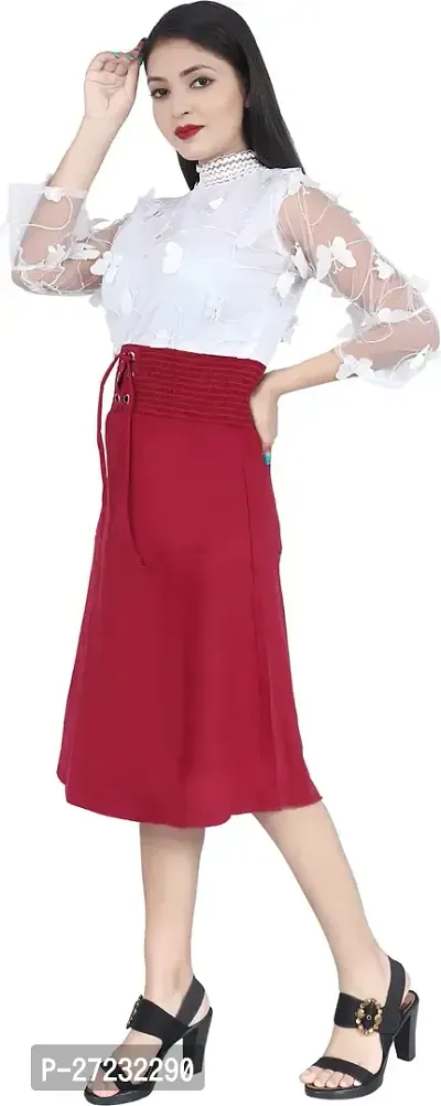 Stylish Maroon Cotton Lycra Embellished Fit And Flare Dress For Women-thumb3