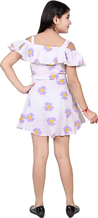 Stylish Purple Crepe Printed Fit And Flare Dress For Girls-thumb1
