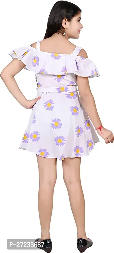 Stylish Purple Crepe Printed Fit And Flare Dress For Girls-thumb2
