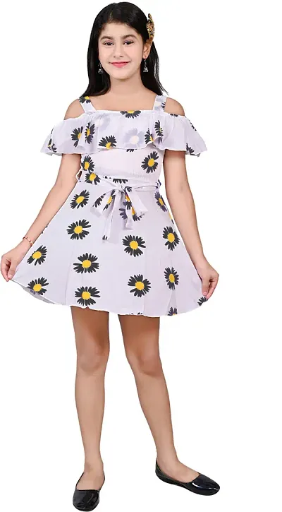 Fashionable Printed Fit And Flare Dress For Girls