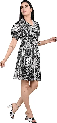 Stylish Black Crepe Printed Shirt Dress For Women-thumb2