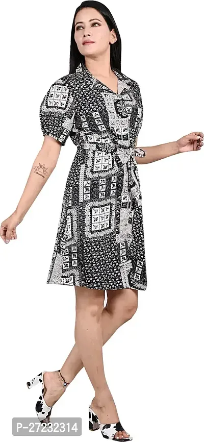 Stylish Black Crepe Printed Shirt Dress For Women-thumb3