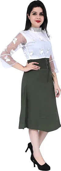 Stylish Green Cotton Lycra Embellished Fit And Flare Dress For Women-thumb2