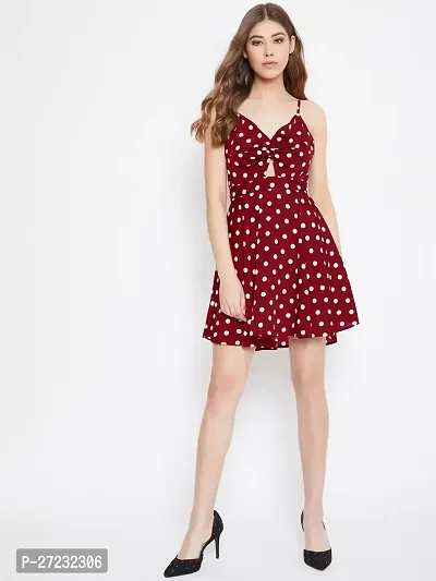 Stylish Red Crepe Polka Dot Print Fit And Flare Dress For Women-thumb0