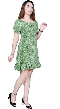 Stylish Green Crepe Floral Printed Fit And Flare Dress For Women-thumb2