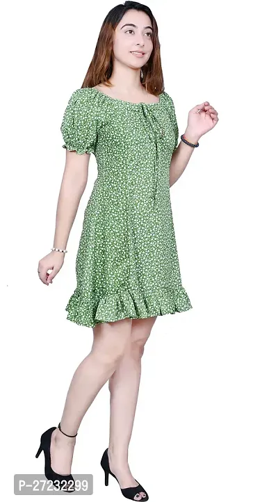 Stylish Green Crepe Floral Printed Fit And Flare Dress For Women-thumb3