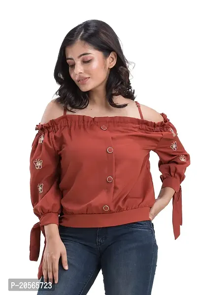 Youthz 22 Apparels Women's Crepe Regular Fit Full Sleeve Off Shoulder Top