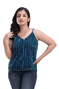 Youthz 22 Apparels Women's Sleeveless Sequins Top (Large, Blue)-thumb5