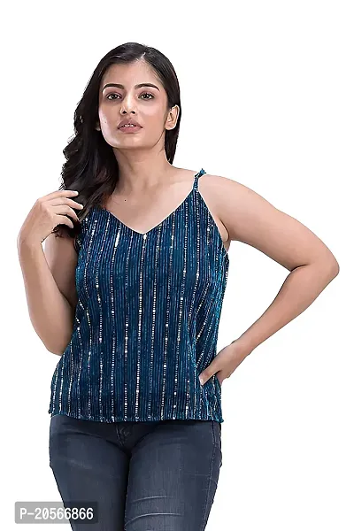 Youthz 22 Apparels Women's Sleeveless Sequins Top (Large, Blue)-thumb6