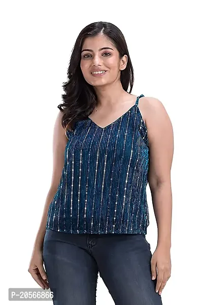 Youthz 22 Apparels Women's Sleeveless Sequins Top (Large, Blue)-thumb1