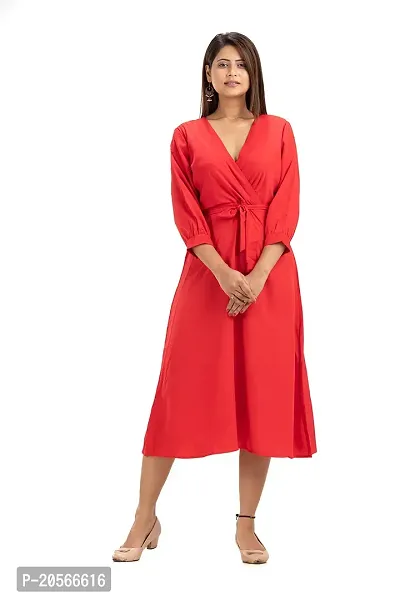Youthz 22 Apparels Women's V-Neck Fashionable Georgette Red Dress-thumb3