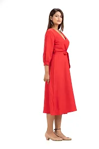 Youthz 22 Apparels Women's V-Neck Fashionable Georgette Red Dress-thumb4