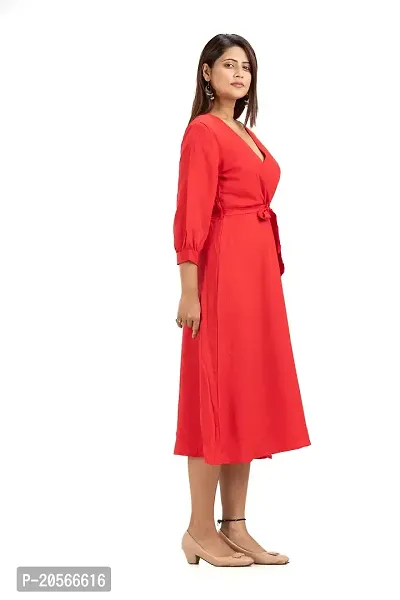 Youthz 22 Apparels Women's V-Neck Fashionable Georgette Red Dress-thumb5