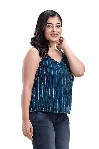 Youthz 22 Apparels Women's Sleeveless Sequins Top (Large, Blue)-thumb2