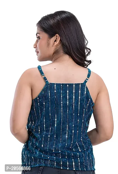 Youthz 22 Apparels Women's Sleeveless Sequins Top (Large, Blue)-thumb5