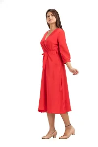 Youthz 22 Apparels Women's V-Neck Fashionable Georgette Red Dress-thumb1