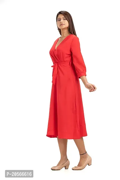 Youthz 22 Apparels Women's V-Neck Fashionable Georgette Red Dress-thumb2