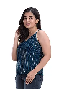 Youthz 22 Apparels Women's Sleeveless Sequins Top (Large, Blue)-thumb3