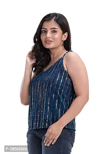 Youthz 22 Apparels Women's Sleeveless Sequins Top (Large, Blue)-thumb4