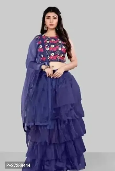 Stylish Blue Net Lehenga Choli With Dupatta For Women-thumb0