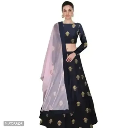 Stylish Blue Satin Lehenga Choli With Dupatta For Women-thumb0