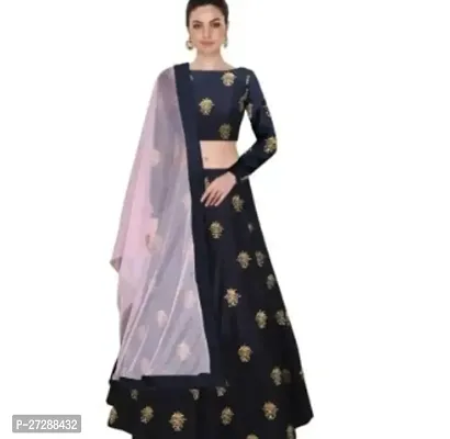 Stylish Blue Satin Silk Lehenga Choli With Dupatta For Women-thumb0