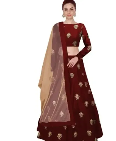 ZAQE ZONE Satin Blend Self Design Semi-Stitched Lehenga choli Set for Women -Maroon (zq-rj-maroon fk6)