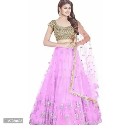 Stylish Pink Net Lehenga Choli With Dupatta For Women-thumb0
