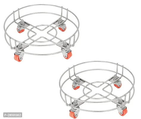 National Sunstar 100 % Stainless Steel Cylinder Trolley, Gas Cylinder Trolley, LPG Gas Cylinder Trolley(Pack of 2)-thumb0