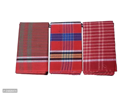 MADHUSHREE TEXTILE World Famous Handloom Bengal Flavour Stylish MUNSI Gamcha Pure Soft Cotton Bath Towel - Multicolour, XXL Large (Set of 3)-thumb2