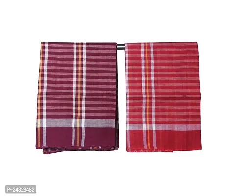 MADHUSHREE TEXTILE World Famous Handloom Bengal Flavour Beldanga Gamcha Pure Soft Stylish Cotton Bath Towel - Multicolour, XXXL Large (Set of 2)-thumb2