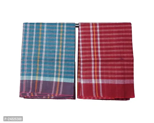 MADHUSHREE TEXTILE Famous Handloom Bengal Flavour Beldanga Gamcha Pure Soft Stylish Cotton Bath Towel - Multicolour, XXXL Large (Set of 2)-thumb2