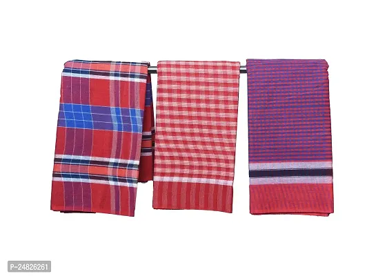 MADHUSHREE TEXTILE Famous Handloom Bengal Flavour Masti Stylish Gamcha Pure Cotton Bath Towel - Multicolour, XXL Large (Set of 3)-thumb2