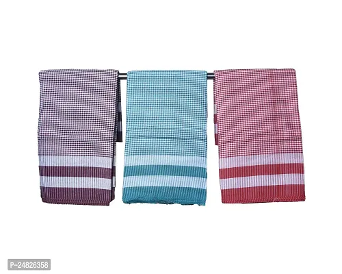 MADHUSHREE TEXTILE Famous Handloom Bengal Flavour Masti Stylish Gamcha Pure Soft Cotton Bath Towel - Multicolour. XXL Large (Set of 3)-thumb2