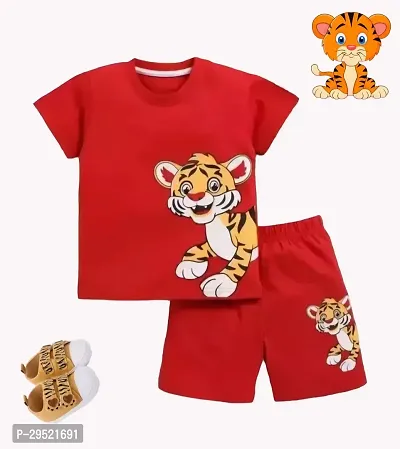 Printed Red T-shirts  And shorts set For Kids-thumb0