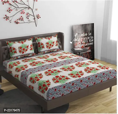 NEW Printed Polycotton Double Bedsheet with Pillow Covers-thumb0
