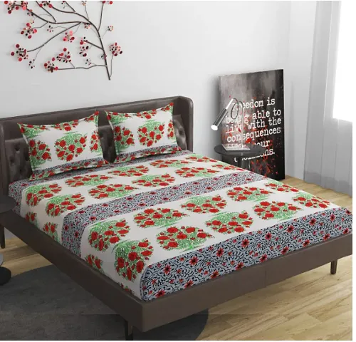 NEW Printed Polycotton Double Bedsheet with Pillow Covers