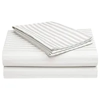 210 TC Cotton Satin Glace Stripes/Lining Bedsheet for Double Bed with Two Pillow Covers for Home, Hotels, Guest House (King Size) - 90x100 Inches - White-thumb3