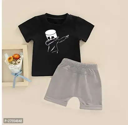 Stylish Cotton Blend Black Printed T-Shirts With Shorts For Boys-thumb0