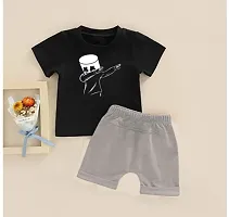 Stylish Cotton Blend Black Printed T-Shirts With Shorts For Boys-thumb1