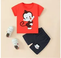 Stylish Cotton Blend Orange Printed T-Shirts With Shorts For Boys-thumb1