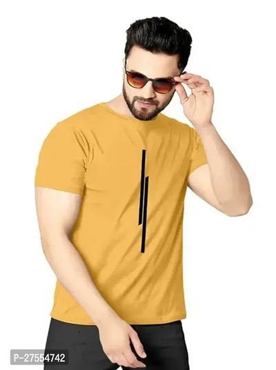 Stylish Cotton Blend Yellow Printed Tees For Men