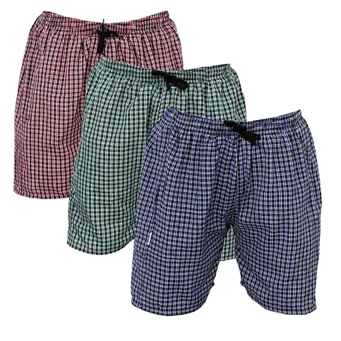 Men's Cotton Checkered Printed Boxers, Shorts Colors -Multicolor, (L-Size), Pack-of -3