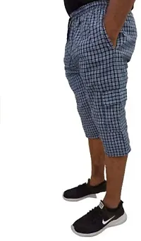 Men's Cotton Checkered Printed 3/4 Capri, Shorts, Blue- Pack-of -1(Size-XXL)-thumb1