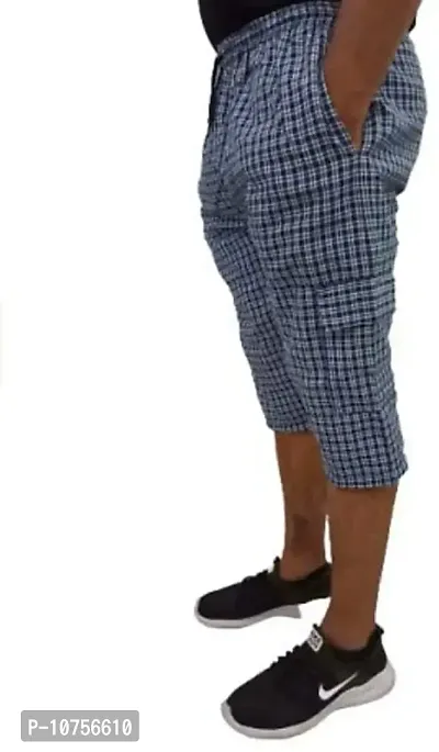 Men's Cotton Checkered Printed 3/4 Capri, Shorts, Blue- Pack-of -1(Size-XXL)-thumb2