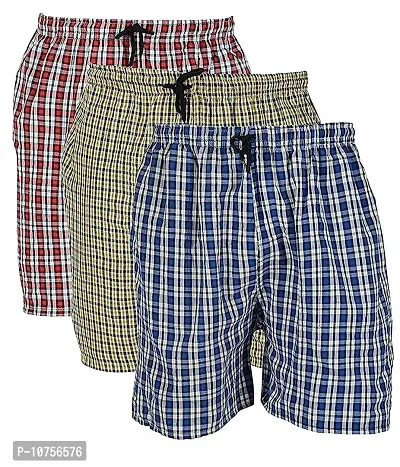 Men's Cotton Checkered Printed Boxers, Shorts, Multicolor Pack-of -3